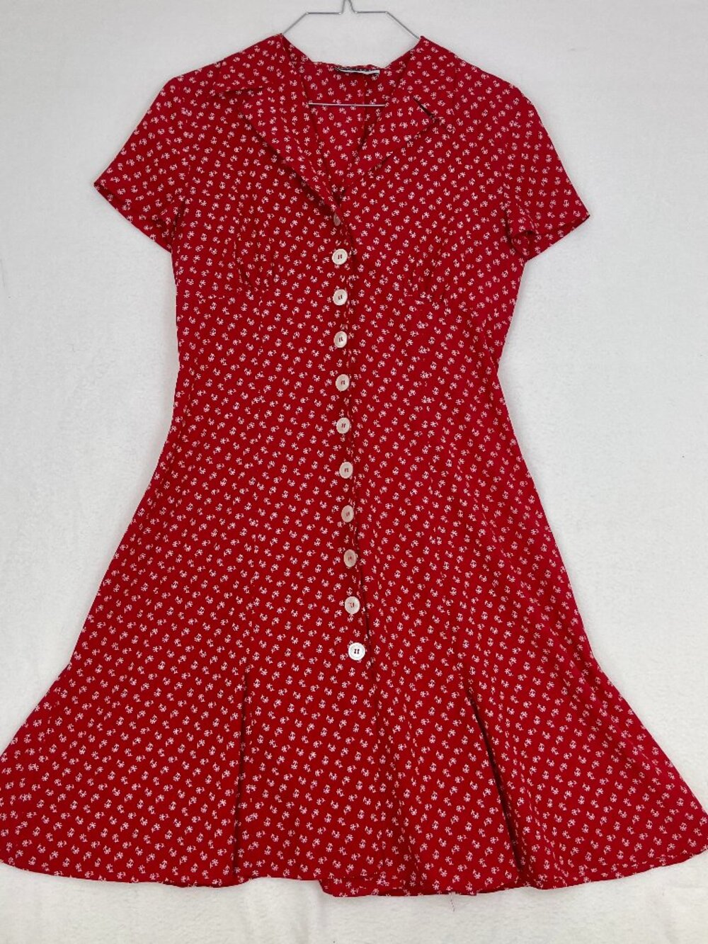 Borgofiori Red Snowflake Print Midi Dress S/M 80s 90s Made in Italy